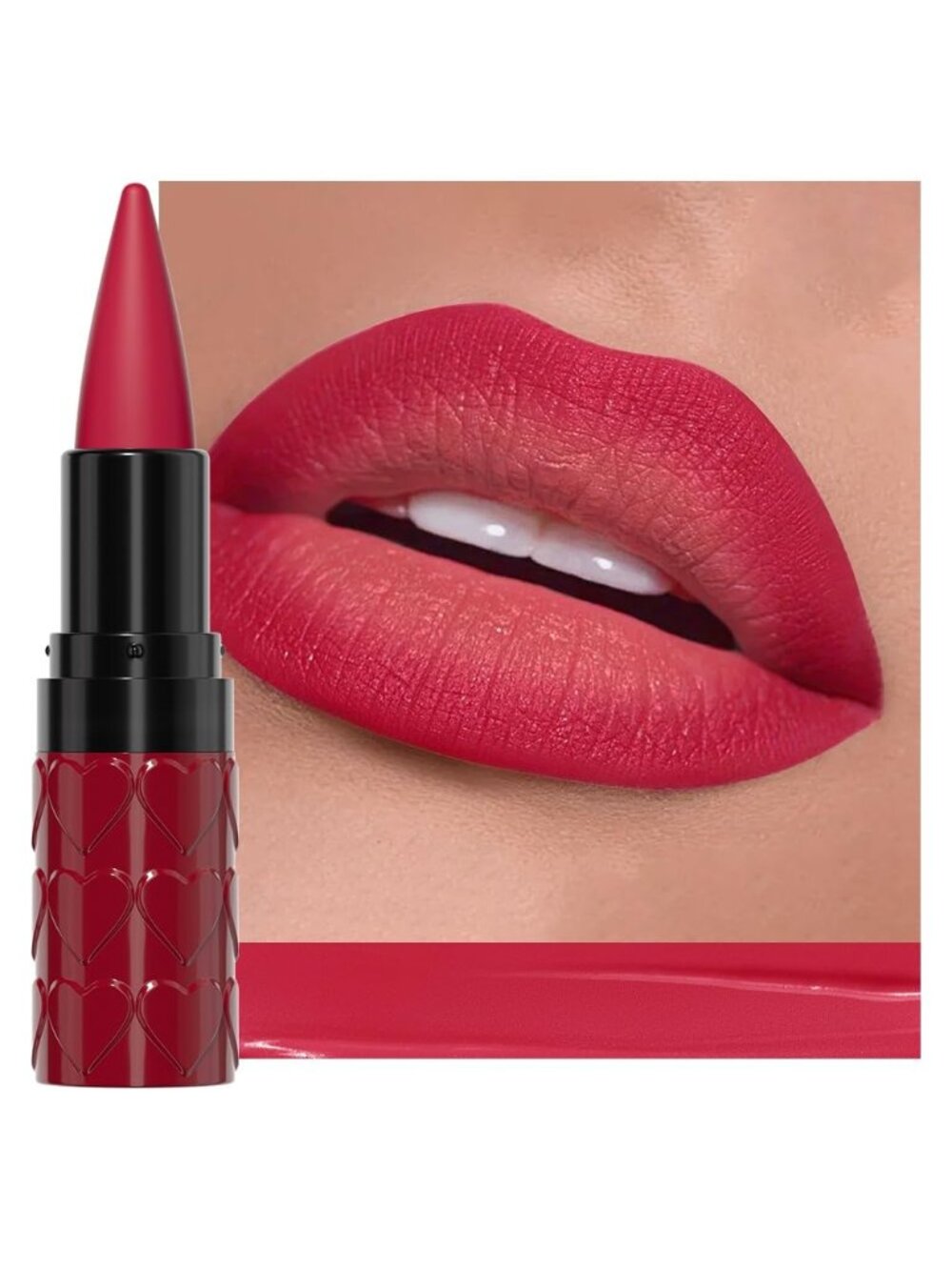 Women 1Pcs-C07 Bright Red Shimmery Metallic Cone-Tip Glitter Lipstick Lip Liner